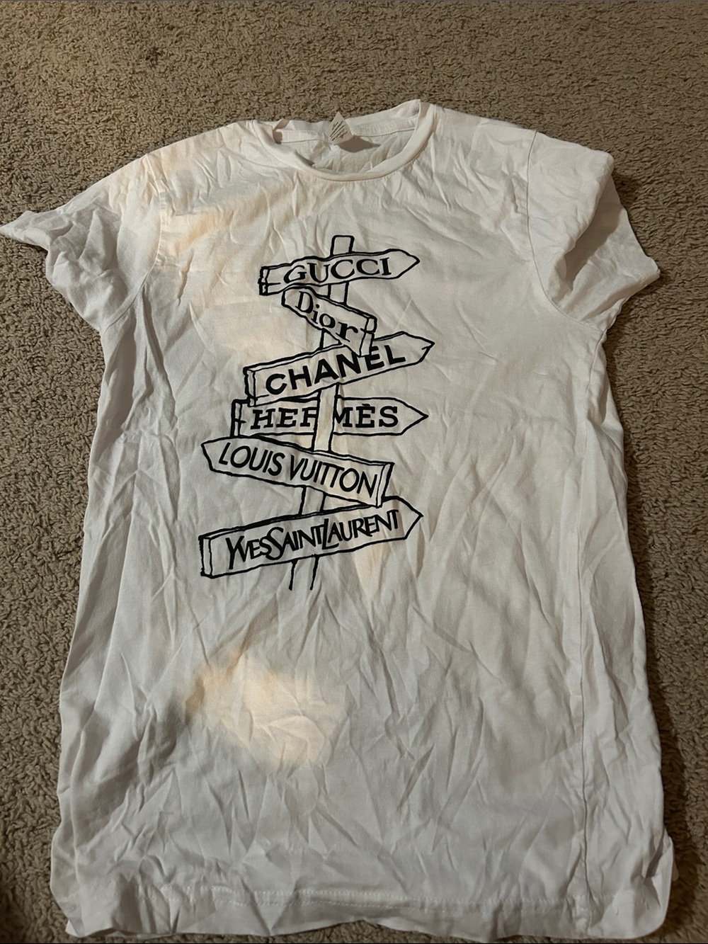 White Graphic Tee with Designer Signpost Print